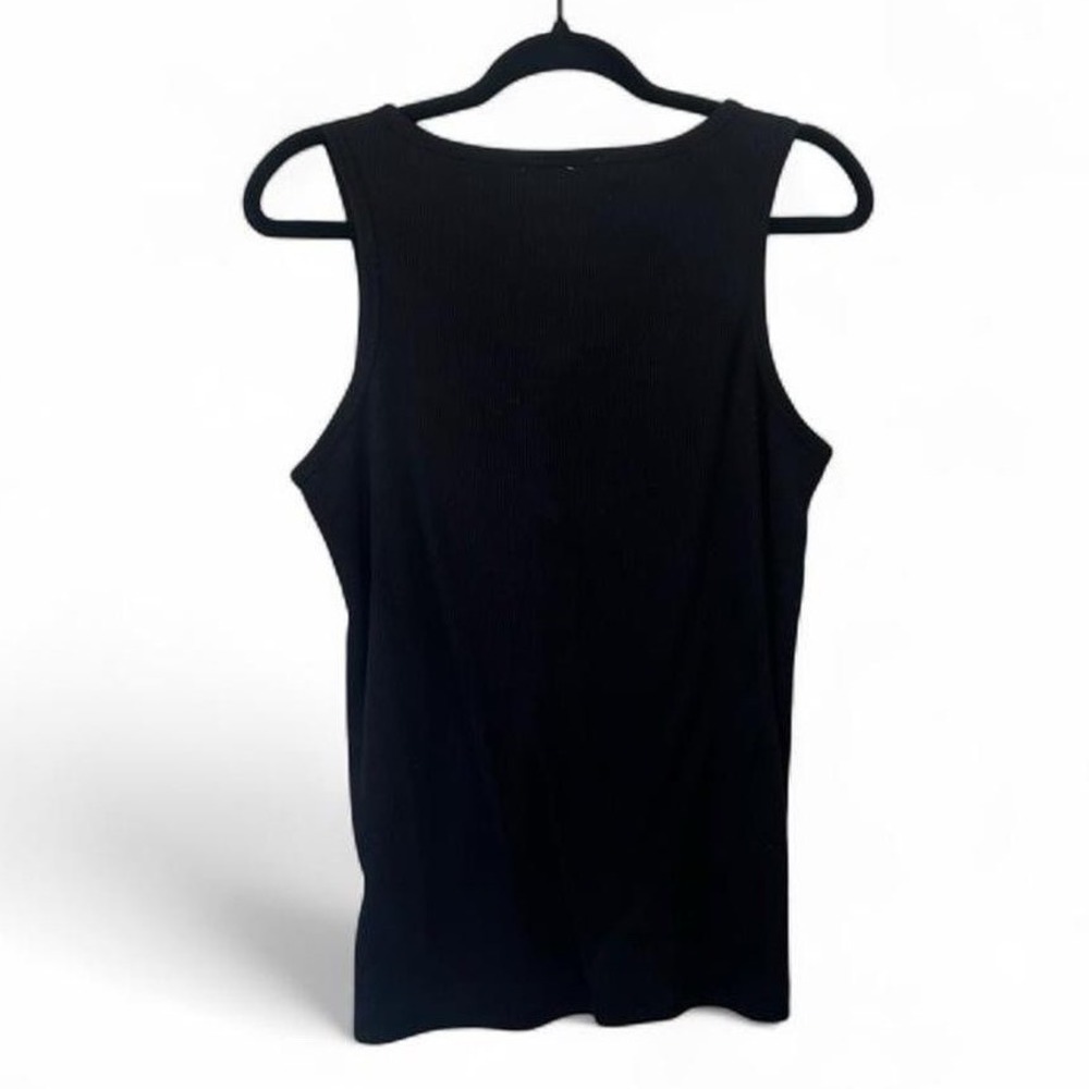 Effortless Chic Black Ribbed Henley Tank Womens Large Sleeveless V-Neck - Picture 3 of 8